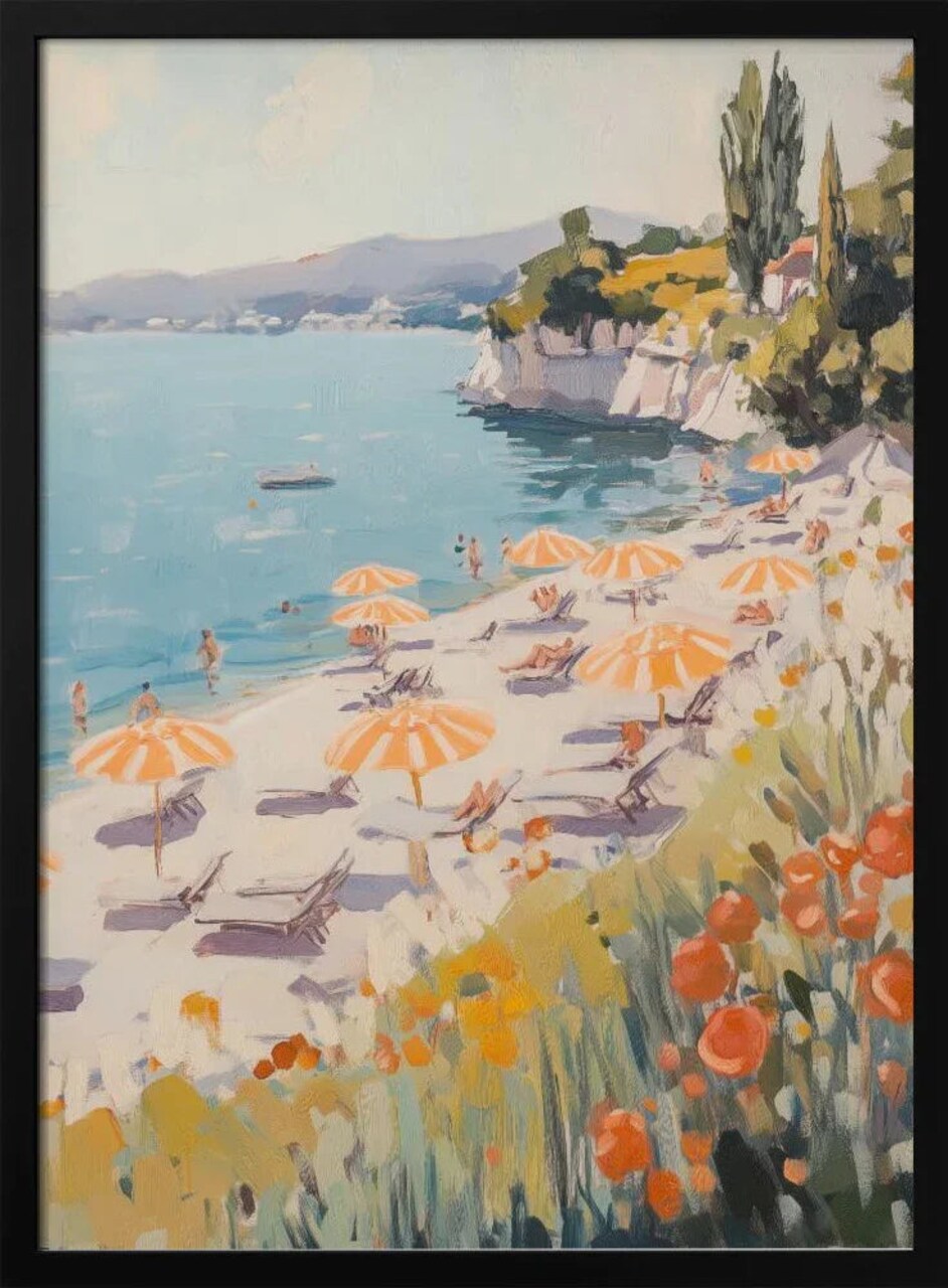 Framed Melloi Art Print - Sunny Beach Day 24x36 Vibrant Home or Office Decor